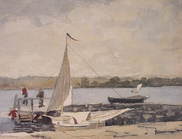 ウィンスロー・ホーマー Painting - 埠頭のスループ船 グロスター・リアリズムの海洋画家ウィンスロー・ホーマー